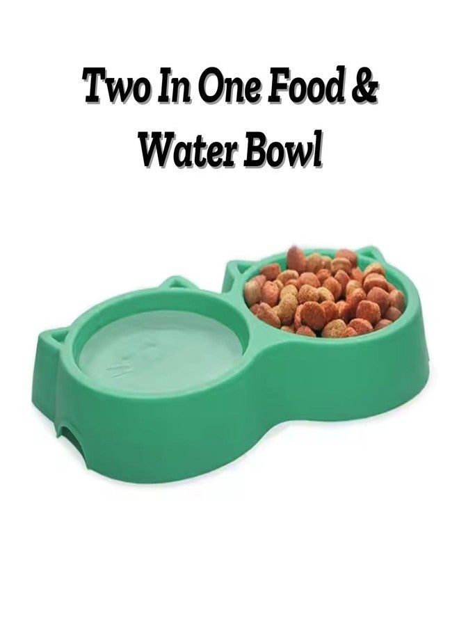 PET FUN وعاء طعام للحيوانات الأليفة من بيت فن، بتصميم وجه قطة مزدوج، 2 في 1 | طبق مزدوج مانع للانزلاق للطعام والماء | وعاء طعام متين من البلاستيك غير السام | مناسب للجراء والكلاب والقطط والقطط الصغيرة (أخضر، 400 مل) | عبوة من قطعتين - Image 2